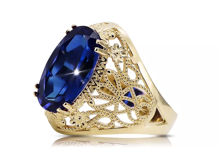 Ring Vintage Stil Saphir 14 Karat Gelbgold vrc074y